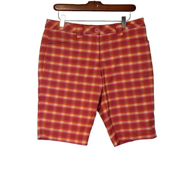 Slazenger Women's Plaid Golf Shorts  Pink Orange Yellow Black‎ Size 6 Bermuda - Picture 1 of 11